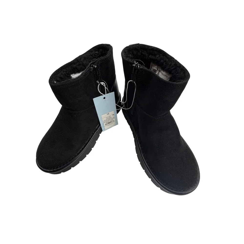 Cat & Jack Honor Kids Black Faux Suede Faux Fur Lined Winter Ankle Boots Size 13